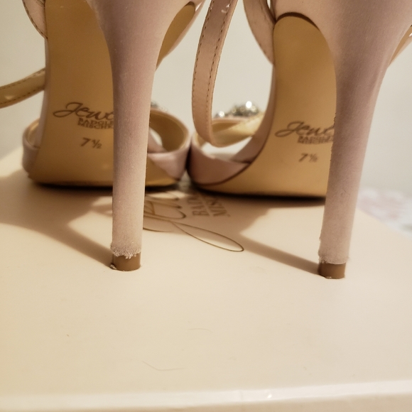 Champagne Satin Rhinestone Ankle Strap Heels - Picture 7 of 9